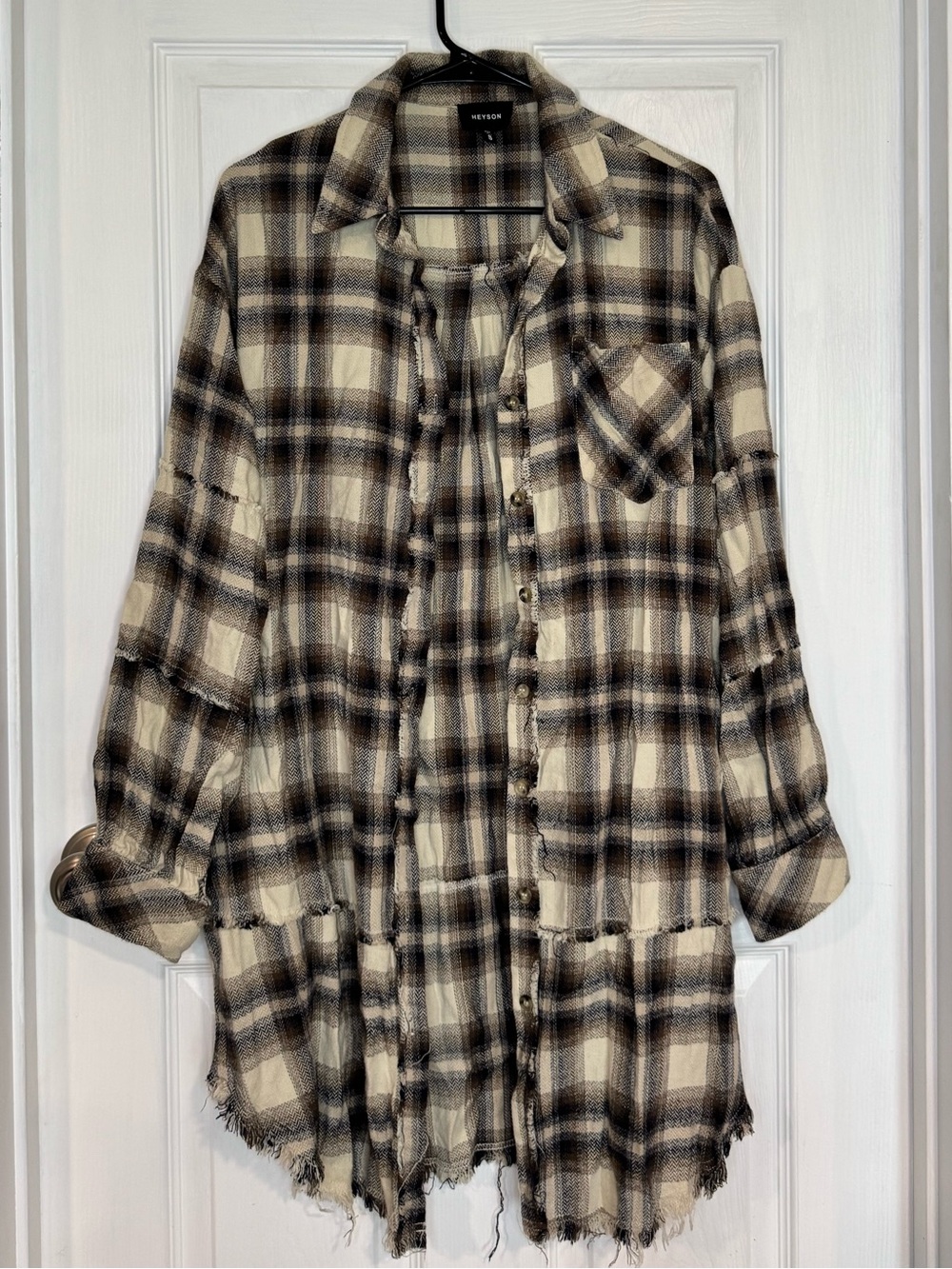 HEYSON Women’s Distressed Oversized Plaid Button-down Shirt size S